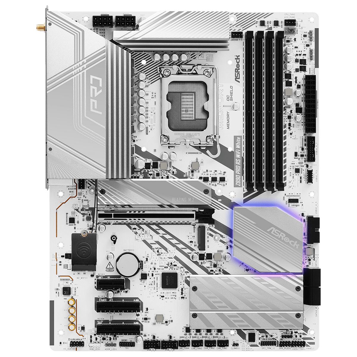 ASRock Z890 Pro Rs Wifi White слоты M.2 и зона VRM материнской платы ATX