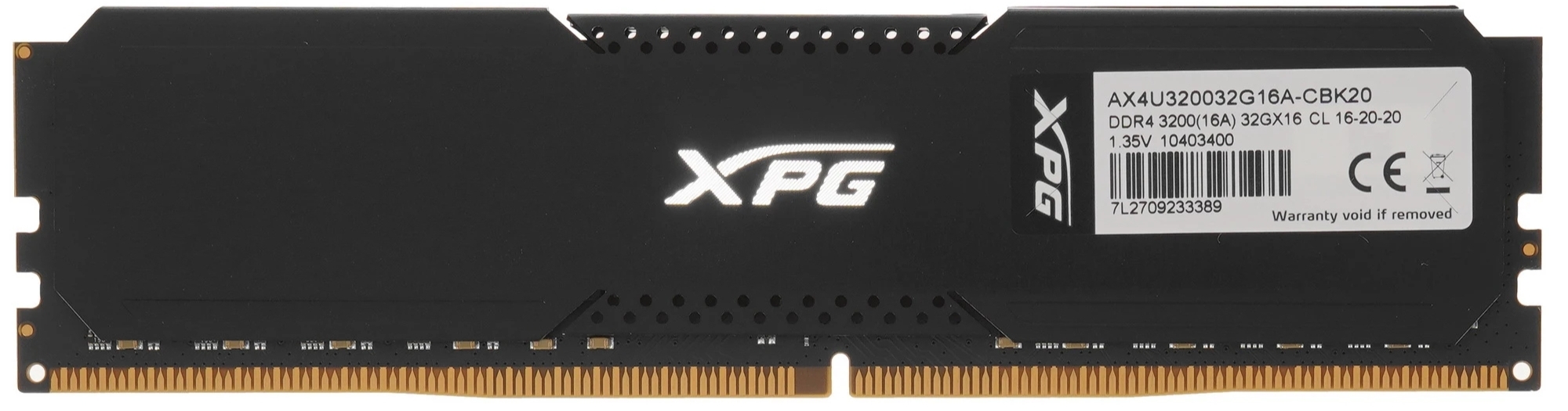ADATA Gammix AX4U320032G16A-CBK20 DDR4 32 ГБ — профиль радиатора и установка в слот DIMM