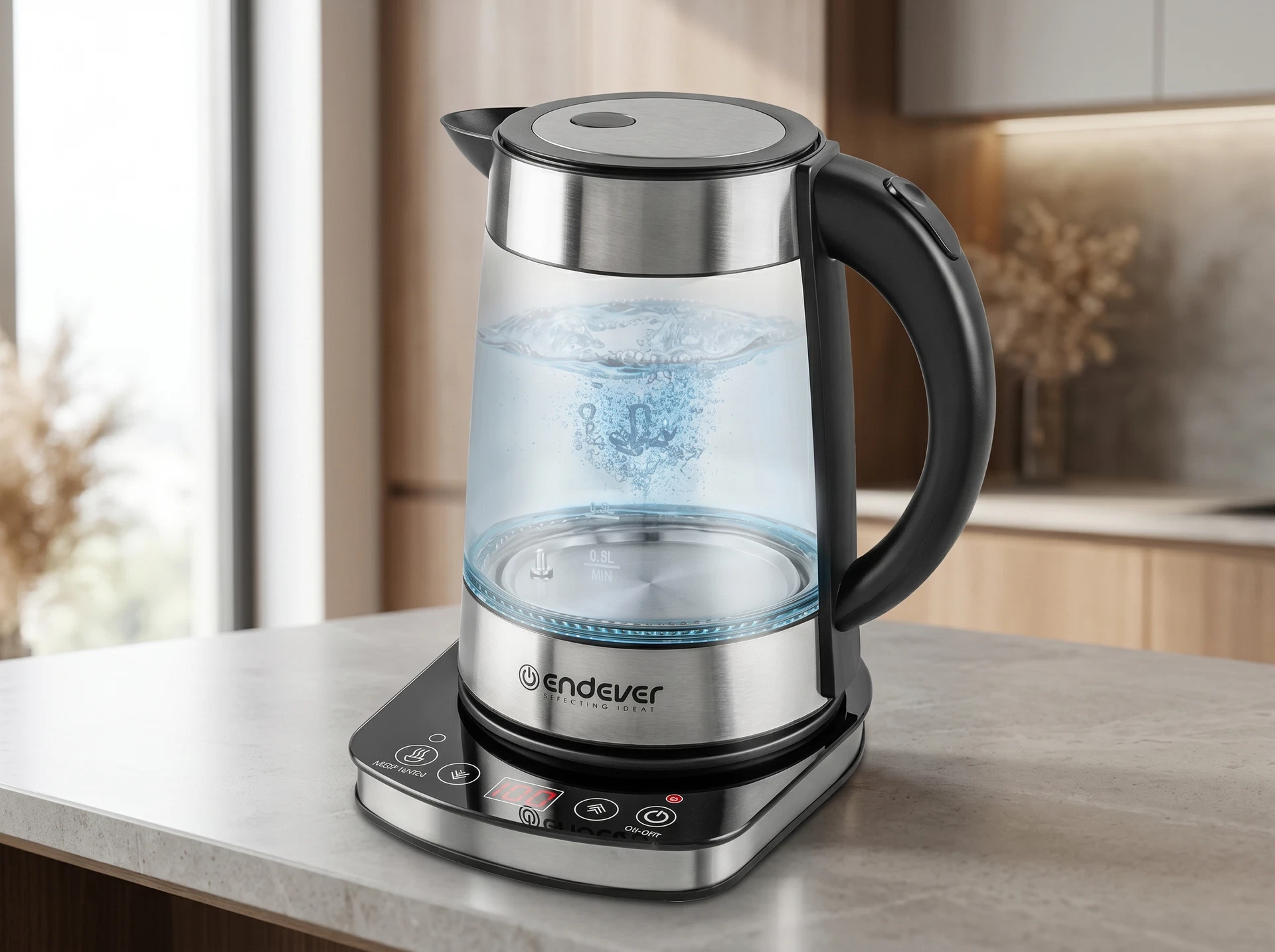 Endever Skyline KR-367G в интерьере кухни — вид спереди с подсветкой