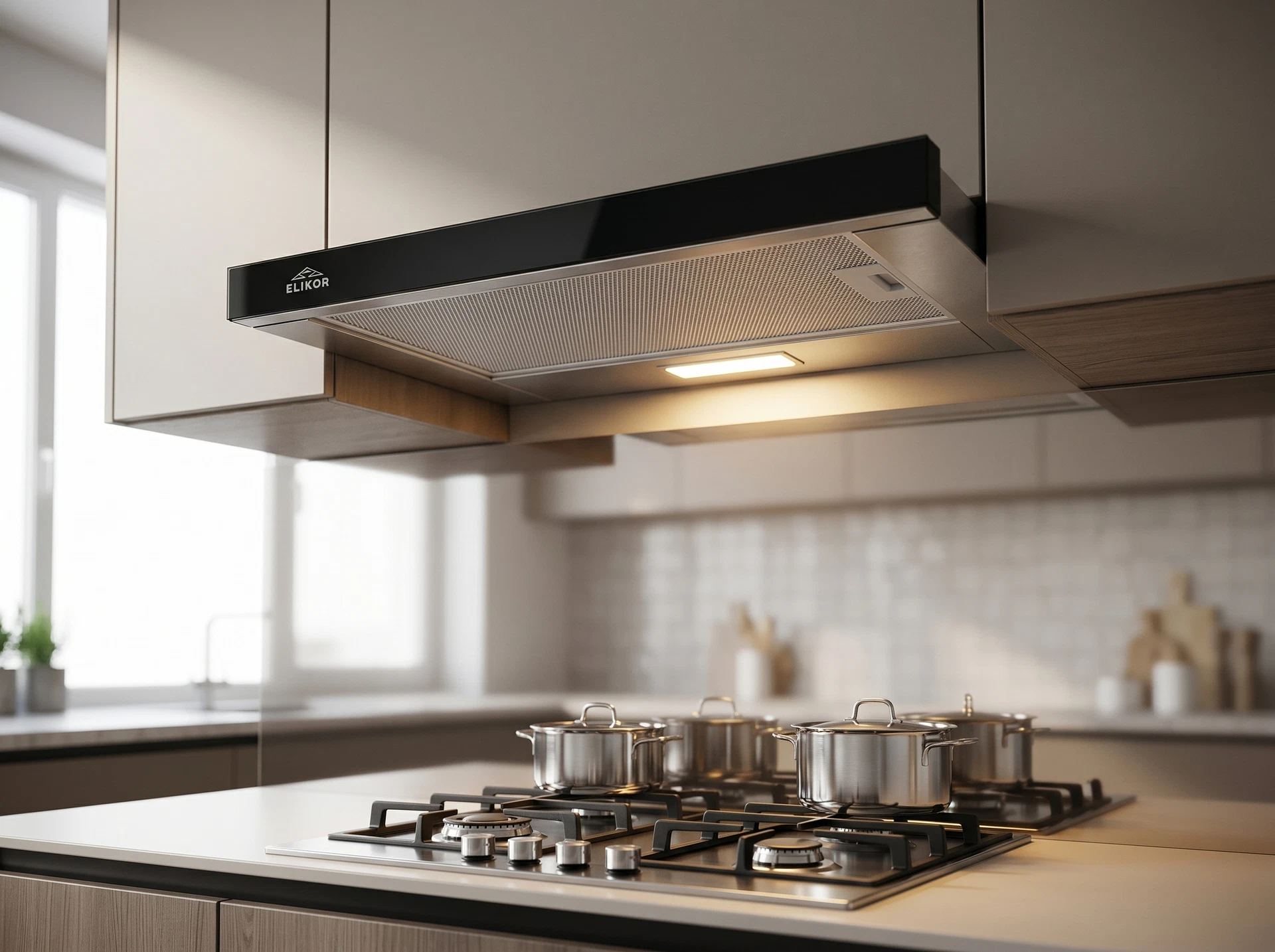Вытяжка Elikor Integra Glass 60N-400-V2D steel/black - фото в интерьере