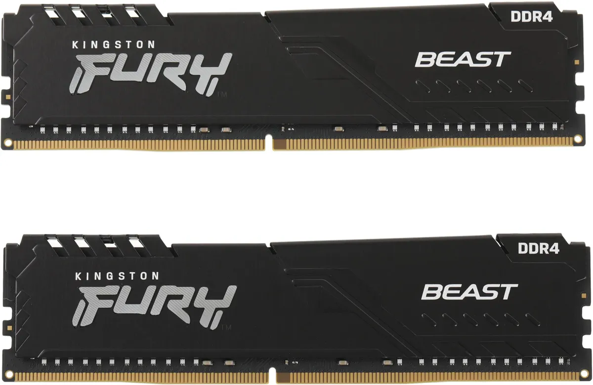 Kingston Fury Beast KF432C16BB1K2/32 модули DDR4 3200 МГц вид спереди радиатор