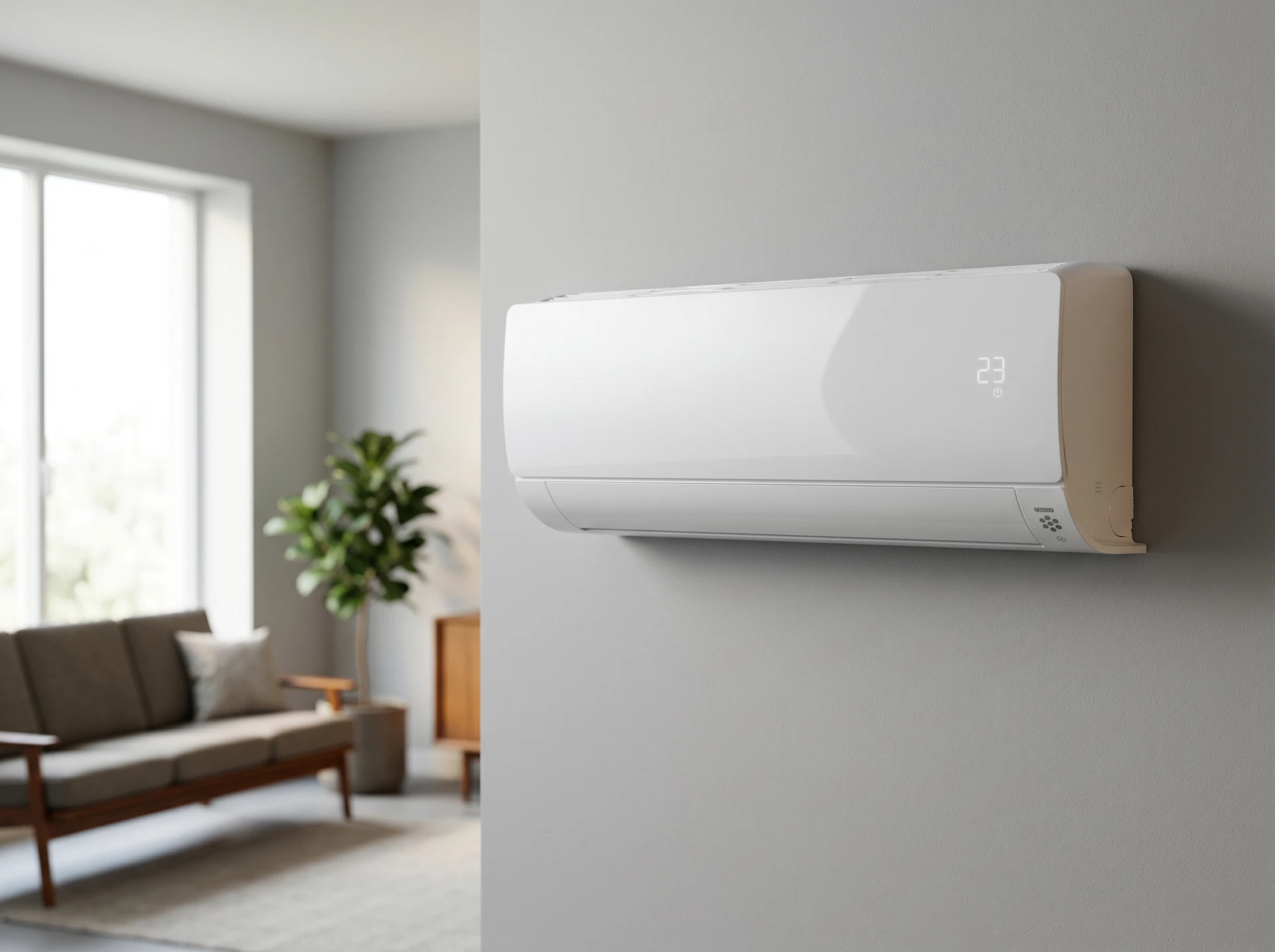 LG ProCool B24TS в интерьере гостиной &mdash; настенный монтаж над диваном