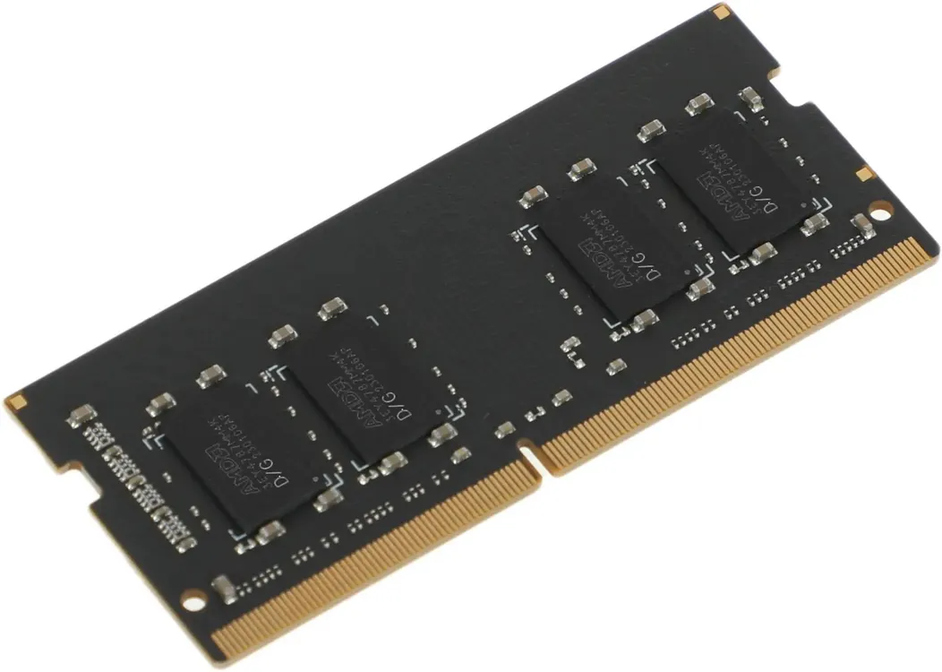 AMD Radeon R7 Performance R748G2400S2S-U DDR4 SODIMM 8 ГБ — микросхемы памяти на чёрной плате, вид сверху