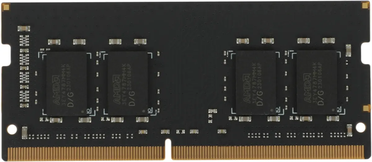 AMD Radeon R7 Performance R748G2400S2S-U DDR4 SODIMM — золотистые контакты и микросхемы AARVD, вид снизу