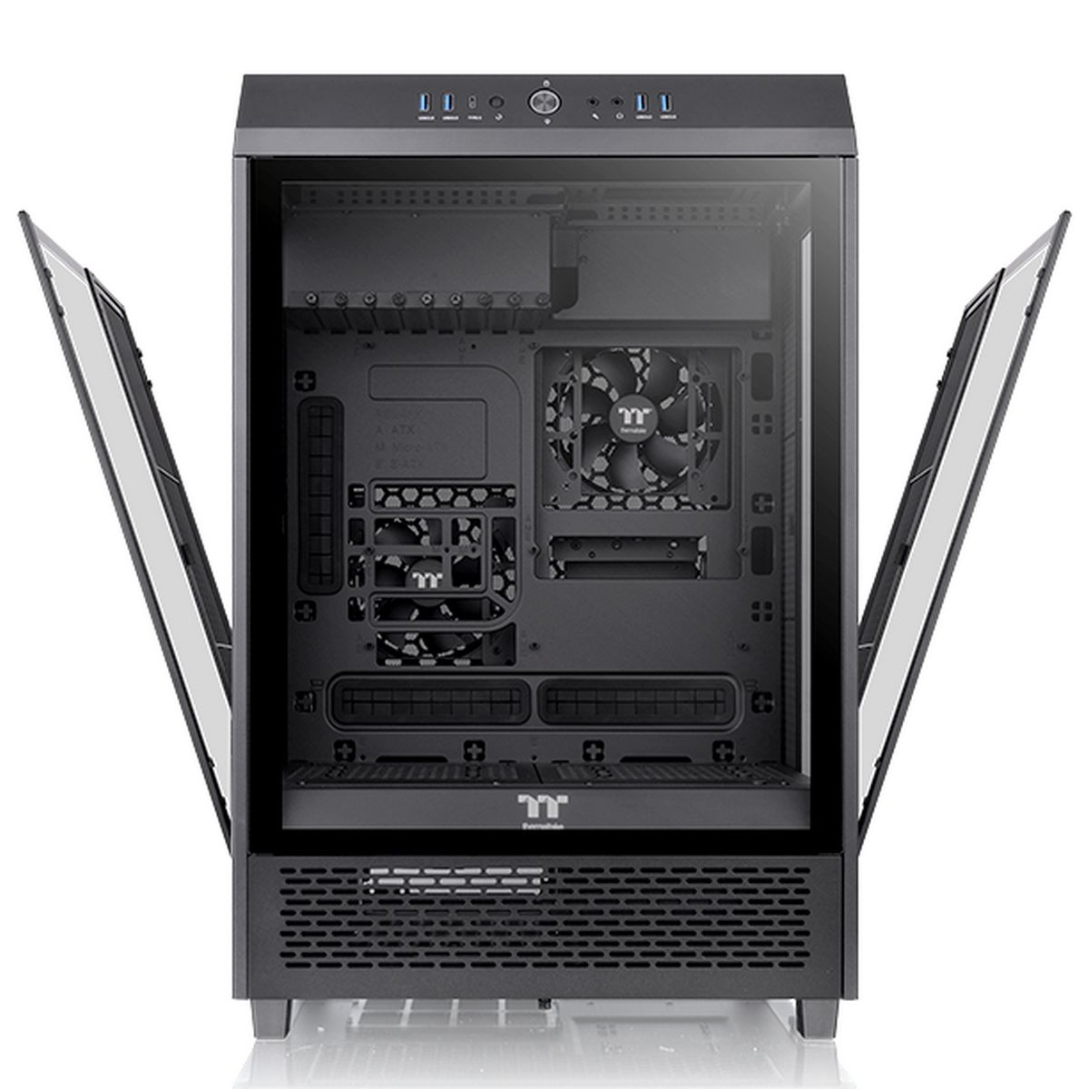 Thermaltake The Tower 500 внутренняя компоновка с открытыми боковыми панелями