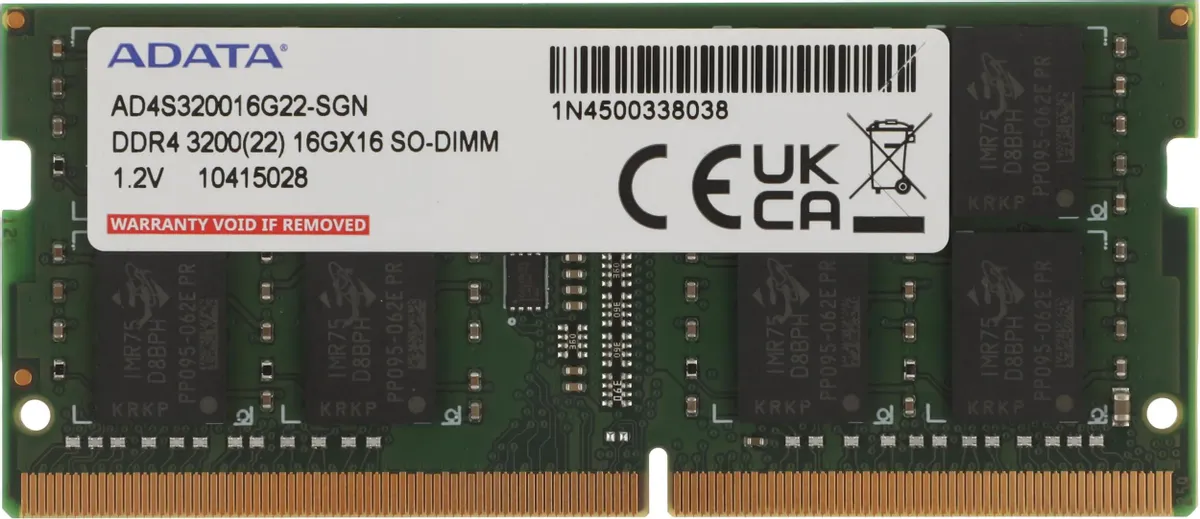ADATA Premier AD4S320016G22-SGN DDR4 SODIMM 16 ГБ — вид модуля крупным планом