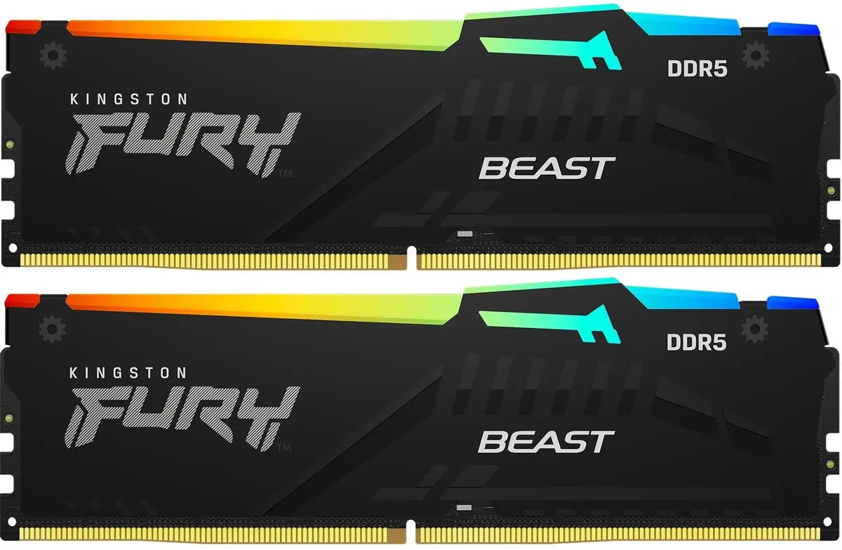 Kingston Fury Beast KF556C36BBEAK2-32 два модуля DDR5 с RGB подсветкой, вид спереди