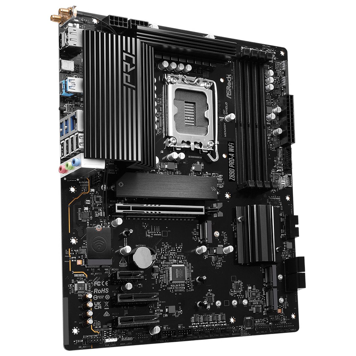 ASRock Z890 Pro-A WiFi задняя панель и разъёмы на плате крупно