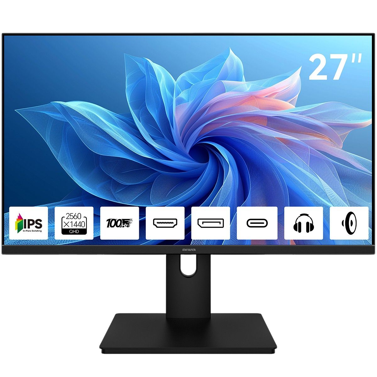 Aiwa MQ272A 27 дюймов IPS QHD 100 Гц монитор на подставке вид спереди