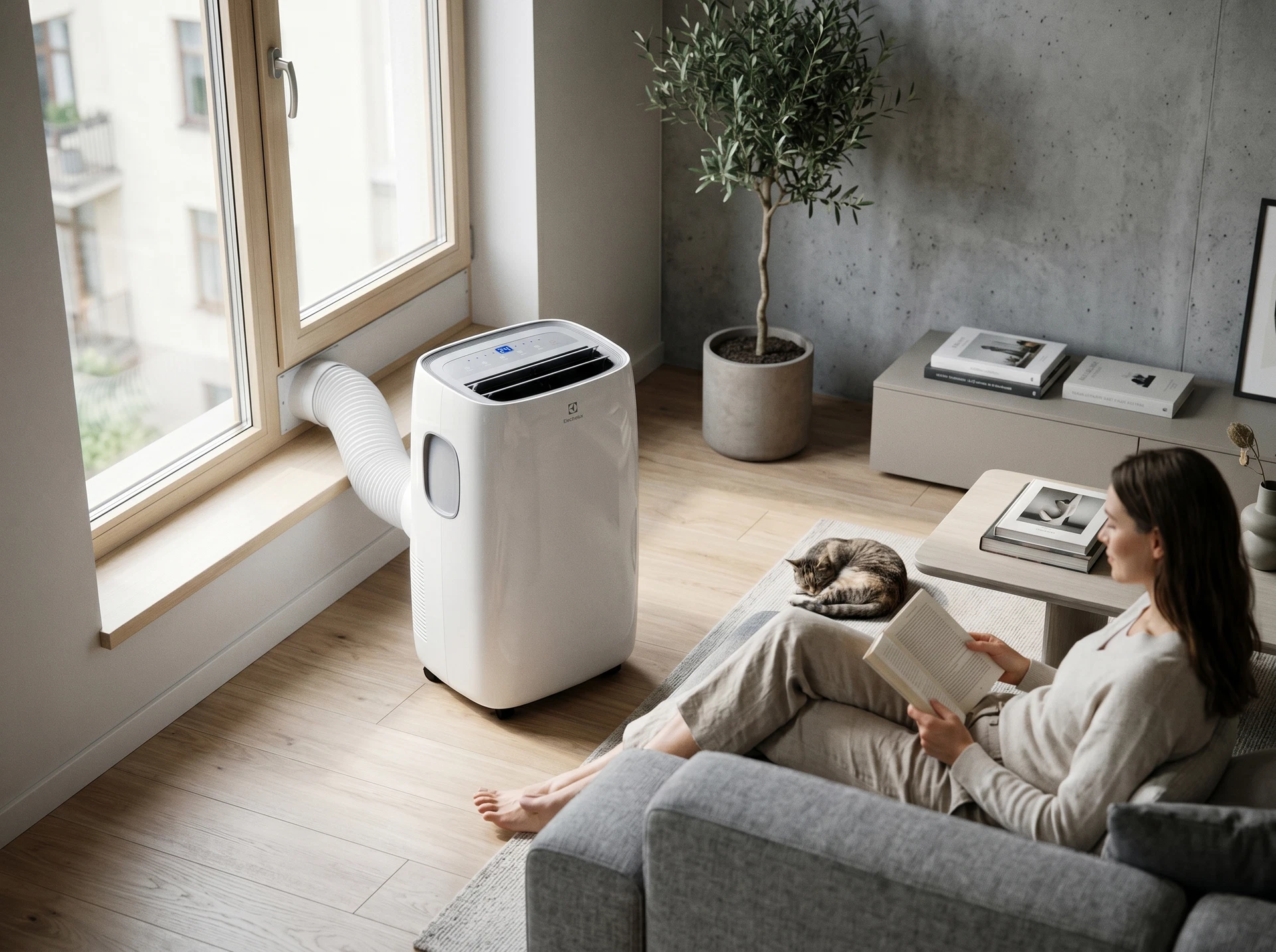 Electrolux Loft EACM-15 CL/N3 мобильный кондиционер в интерьере жилой комнаты