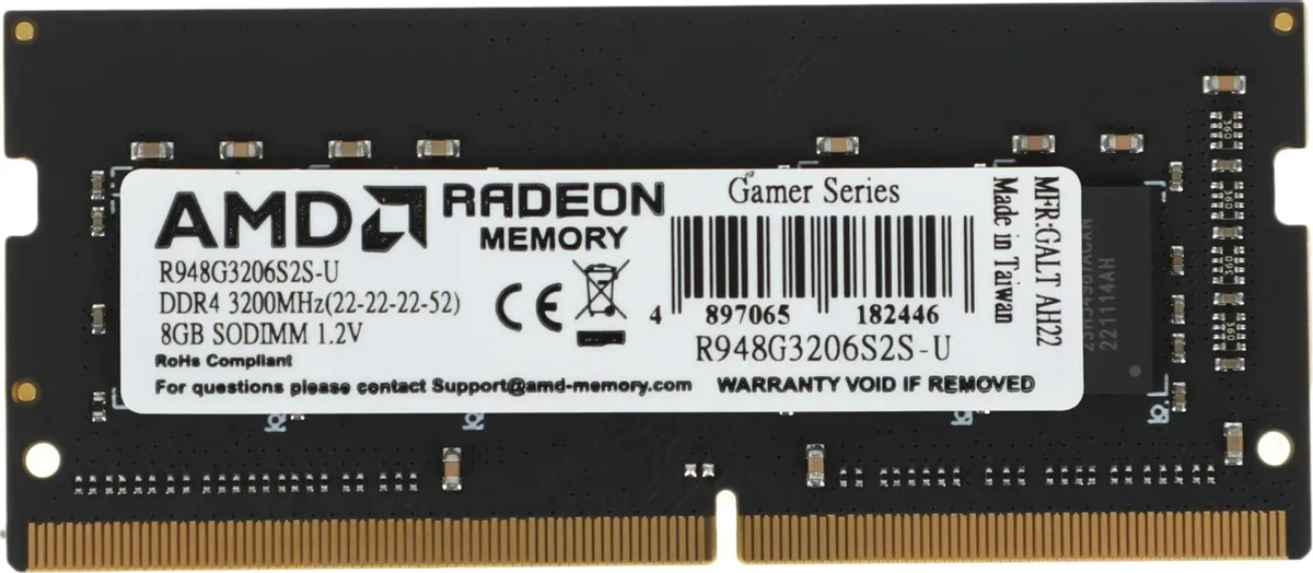 AMD Radeon R9 Gamer R948G3206S2S-U DDR4 SODIMM 8 ГБ 3200 МГц вид модуля