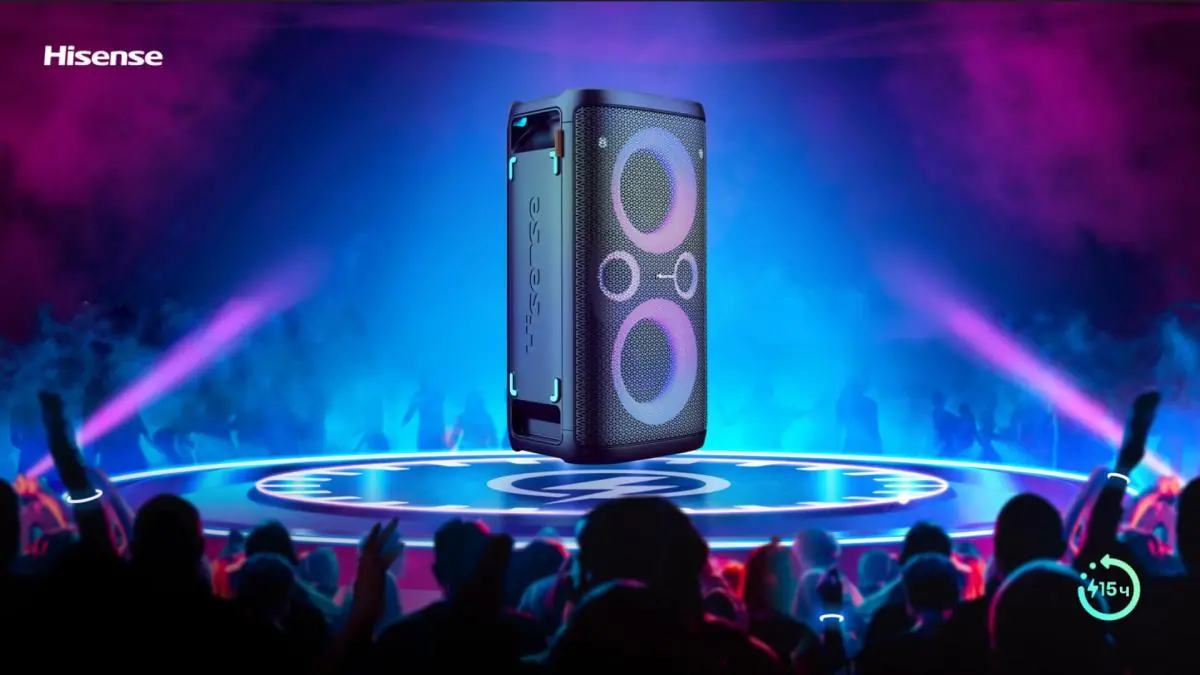Hisense Party Rocker One динамики крупным планом — 2 ВЧ и 2 НЧ динамика