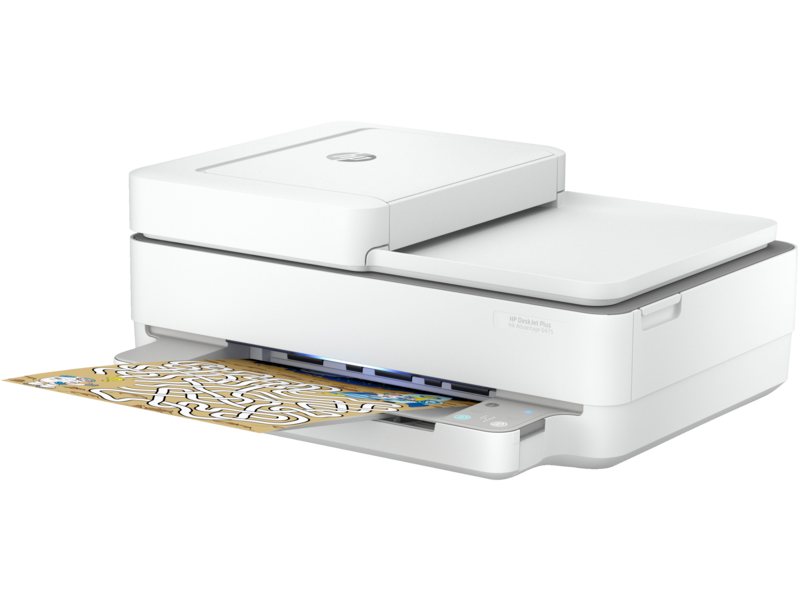 HP DeskJet Plus Ink Advantage 6475 All-in-One (Cement) Left facing closed with output