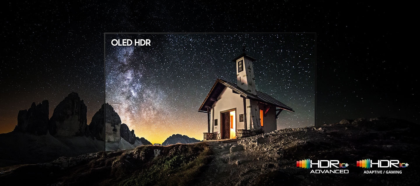 Samsung QE48S85H OLED HDR &mdash; ночной пейзаж с часовней, демонстрирует глубокий чёрный и яркие детали