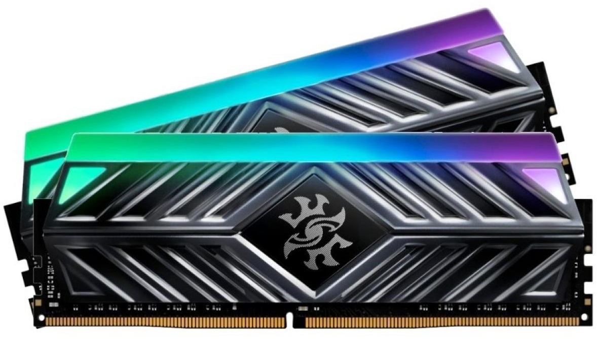 ADATA Spectrix AX4U32008G16A-DT41 два модуля DDR4 с RGB-подсветкой зелёно-фиолетовый градиент