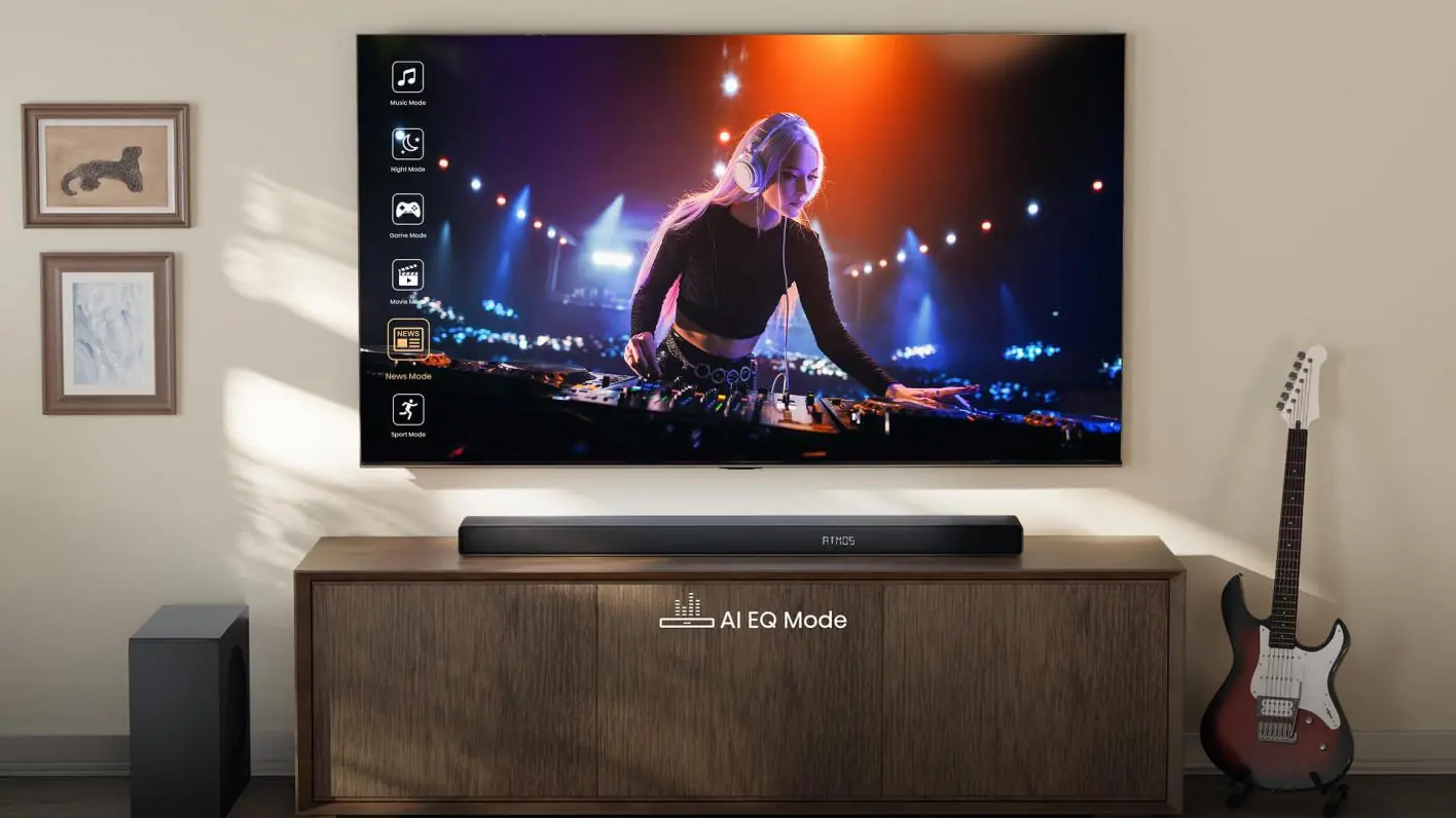 Hisense AX3120Q режимы AI EQ Mode Music Night Game News Sport на экране телевизора