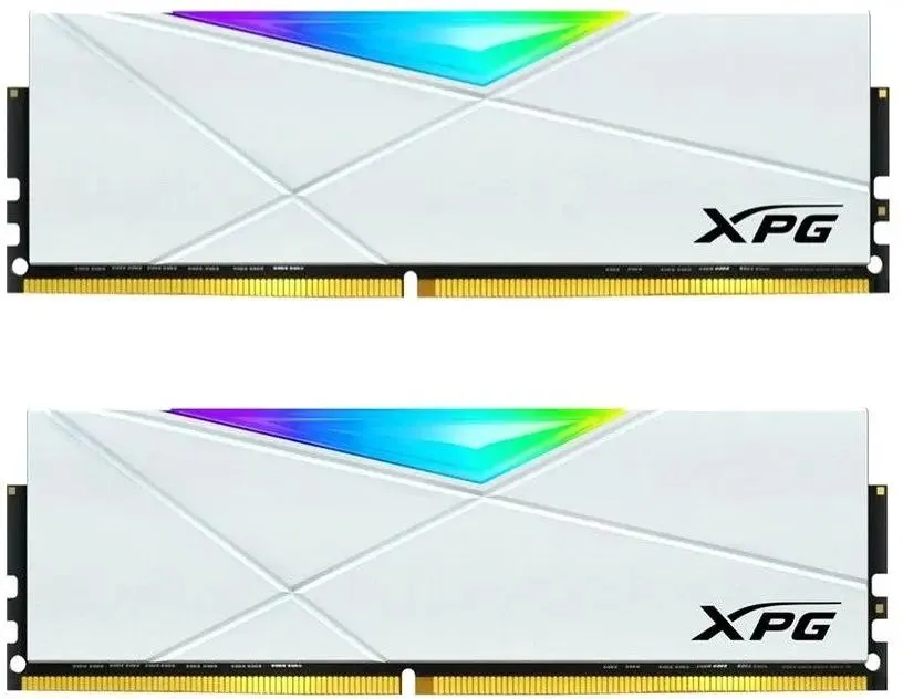 ADATA Spectrix AX4U32008G16A-DW50 два модуля DDR4 с белым радиатором и RGB-подсветкой вид спереди