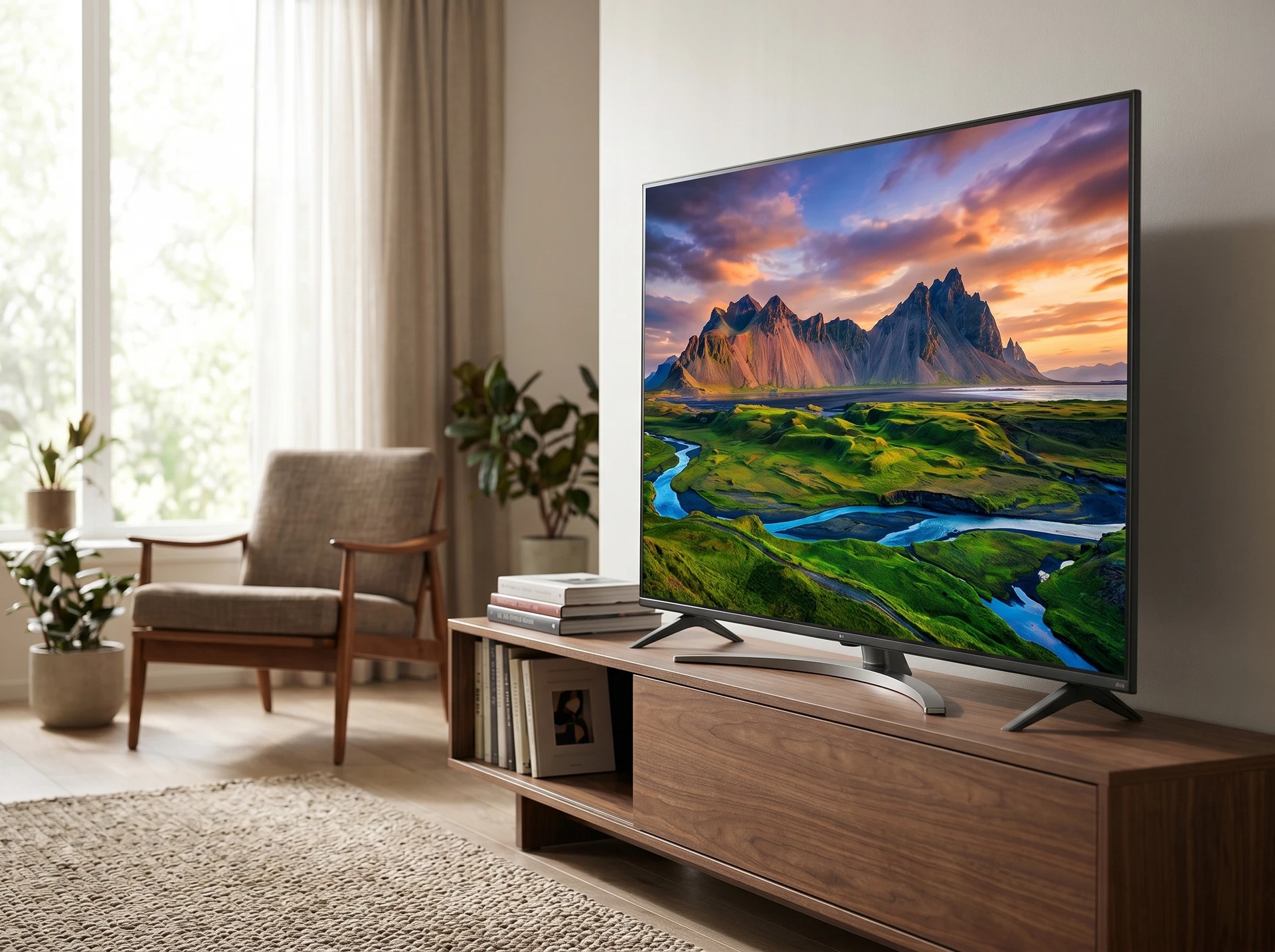 LG 75NU900B6LA в интерьере гостиной — масштаб 75-дюймового экрана
