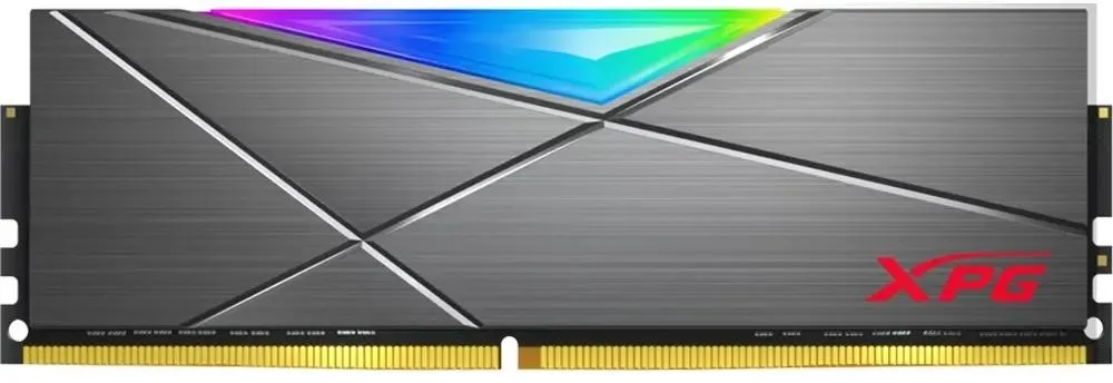 ADATA Spectrix AX4U32008G16A-ST50 DDR4 8 ГБ вид сбоку — серый радиатор с RGB-подсветкой и золотые контакты