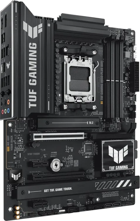 ASUS TUF Gaming B850-Plus WiFi материнская плата AM5 слоты M.2 и PCIe 5.0 крупный план