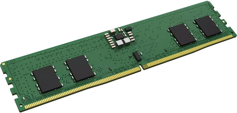 Kingston KVR64A52BS6-8 DDR5 8 ГБ 6400 МГц — вид сверху под углом, микросхемы и золотистые контакты