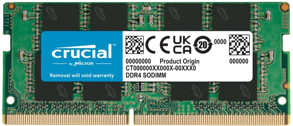 Crucial CB8GS3200 DDR4 SODIMM 8 ГБ 3200 МГц — лицевая сторона модуля с этикеткой производителя
