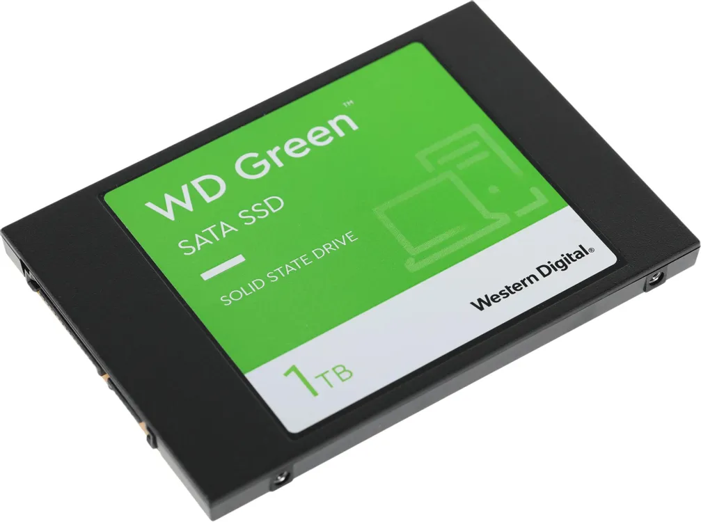 Western Digital WD Green WDS100T3G0A боковой профиль толщина 7 мм разъём SATA золотистый