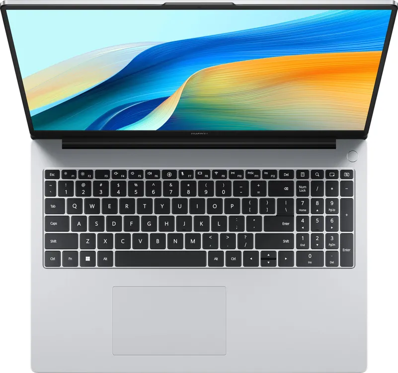 Huawei MateBook D16 вид сверху — полноразмерная клавиатура с цифровым блоком и тачпад