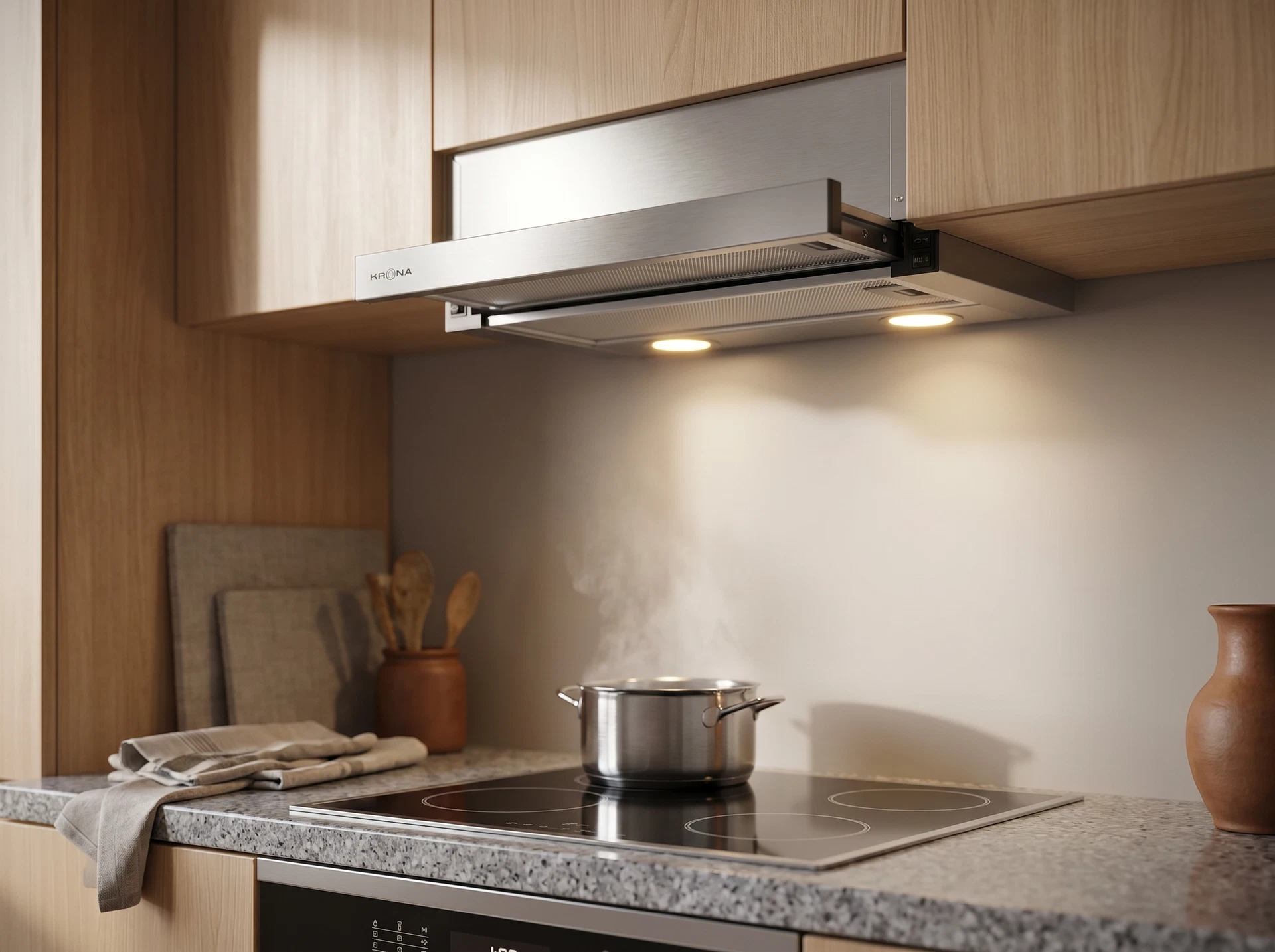 Встраиваемая вытяжка Krona Kamilla T 500 Inox нержавеющая сталь - фото в интерьере