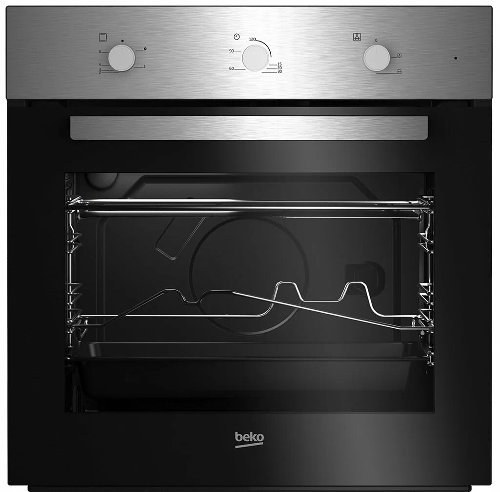 Beko BBIGT21100X газовый духовой шкаф — панель управления и камера с решёткой