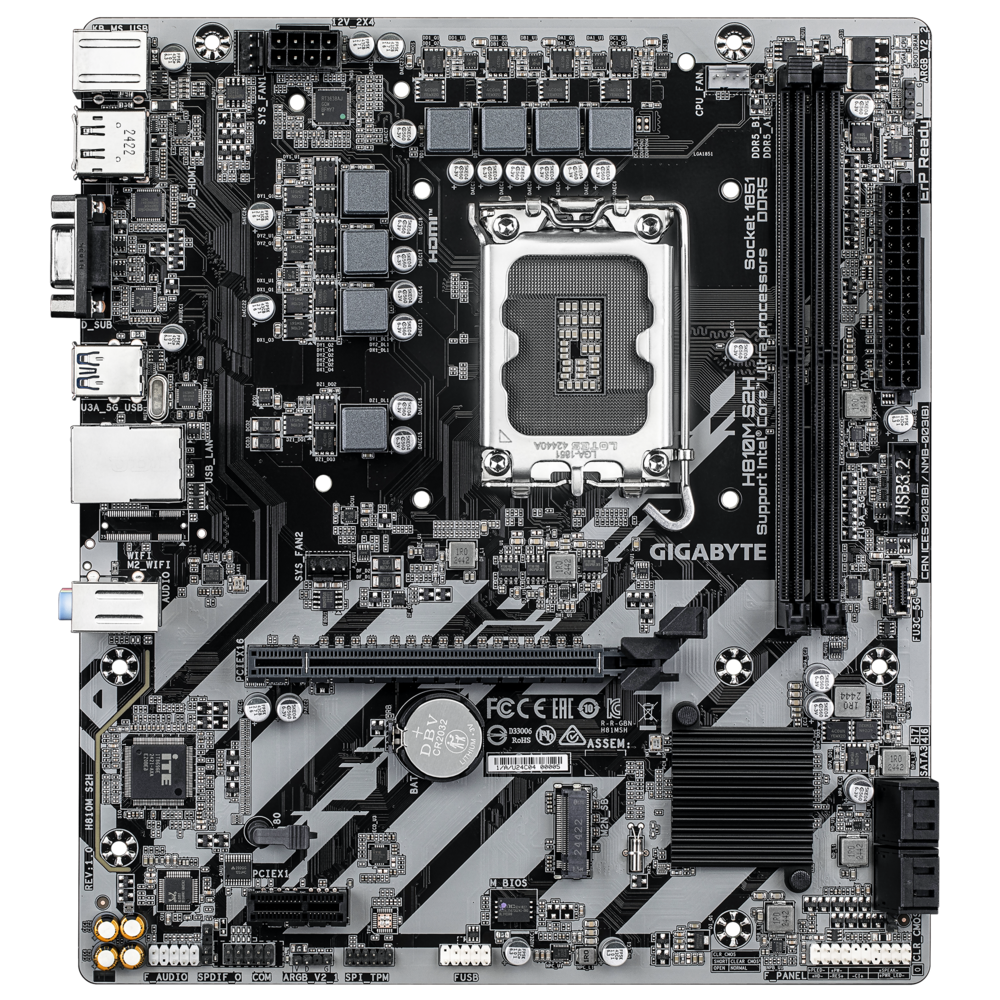 GIGABYTE H810M H разъёмы M.2 и SATA на плате