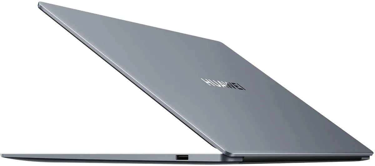 Huawei MateBook D16 53014QKW боковой профиль — тонкий алюминиевый корпус серый, боковые порты