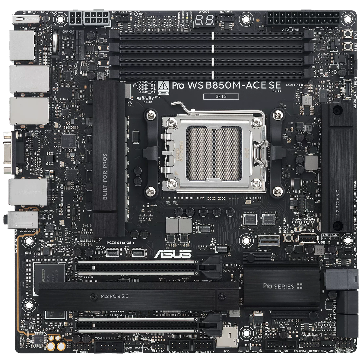 ASUS Pro WS B850M-ACE SE материнская плата mATX AM5 — разъёмы M.2 и зона VRM