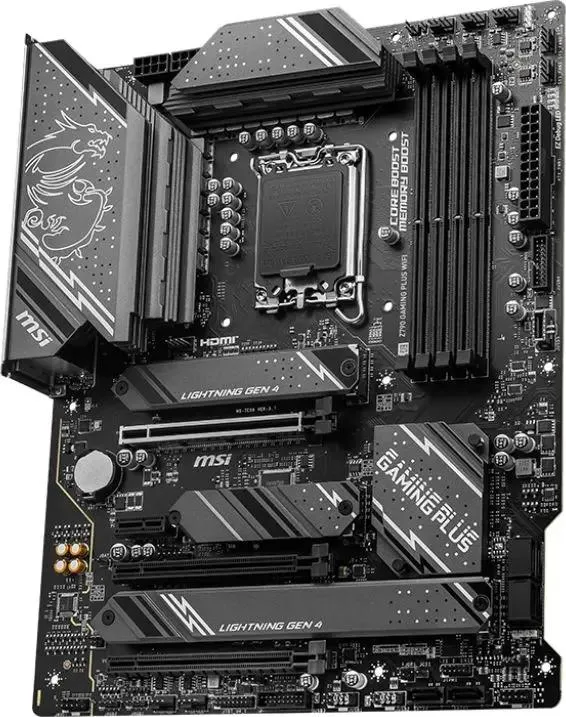 MSI Z790 Gaming Plus Wifi разъёмы и слоты памяти DDR5 вид сверху