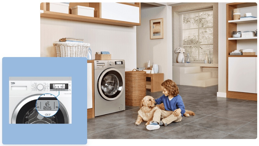 Beko Beyond B3WFR572WB панель управления дисплей кнопки программы стирки крупный план