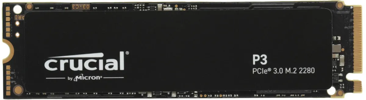 Crucial P3 CT1000P3SSD8 вид сверху плата с позолоченными контактами M.2