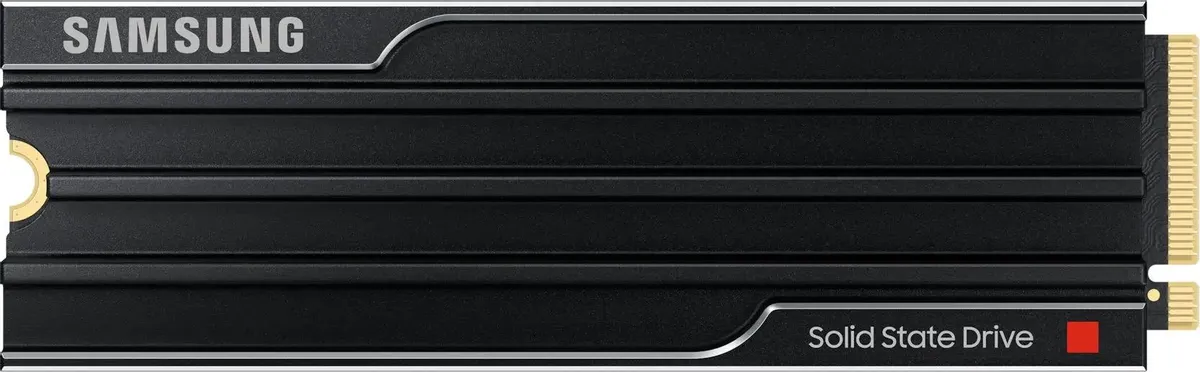 Samsung MZ-VAP2T0CW вид сверху — чёрный корпус с логотипом Samsung и маркировкой Solid State Drive
