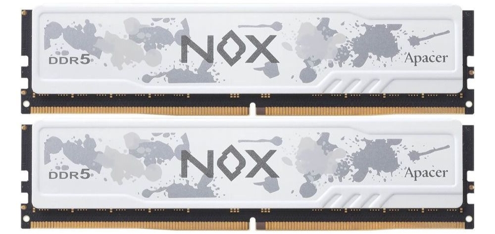 Apacer AH5U32G64C552MWAA-2 два модуля DDR5 с белым радиатором NOX вид спереди
