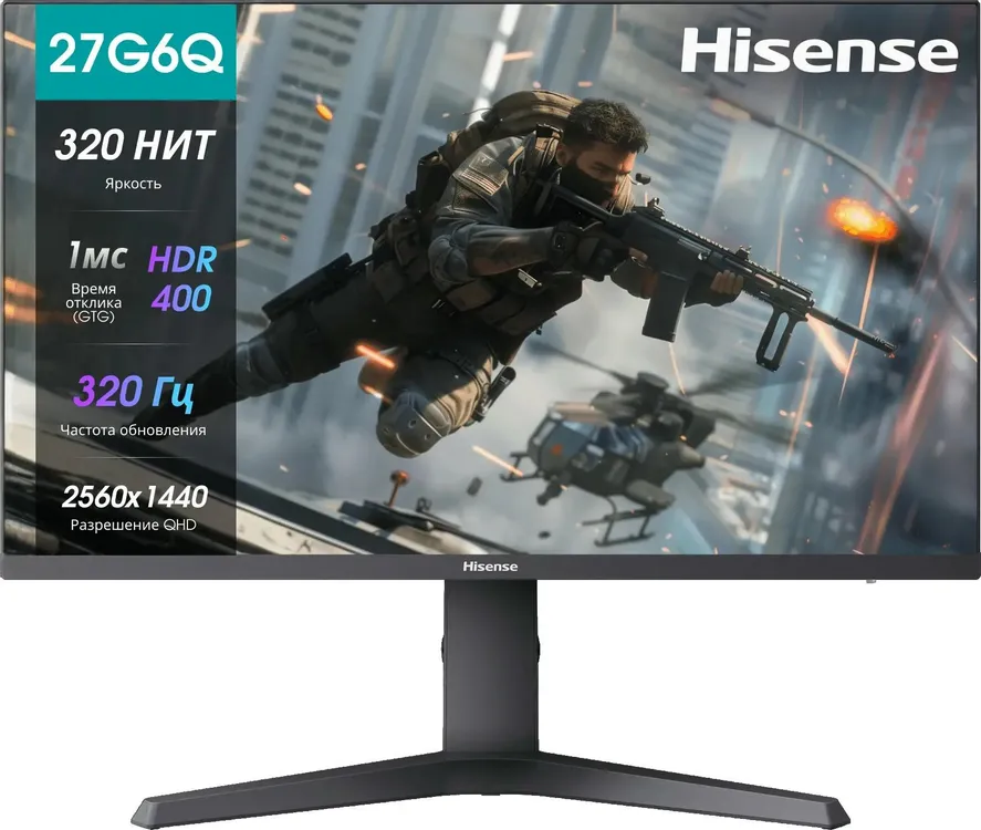 Hisense 27G6Q-PRO монитор 320 Гц WQHD вид спереди с игровым контентом