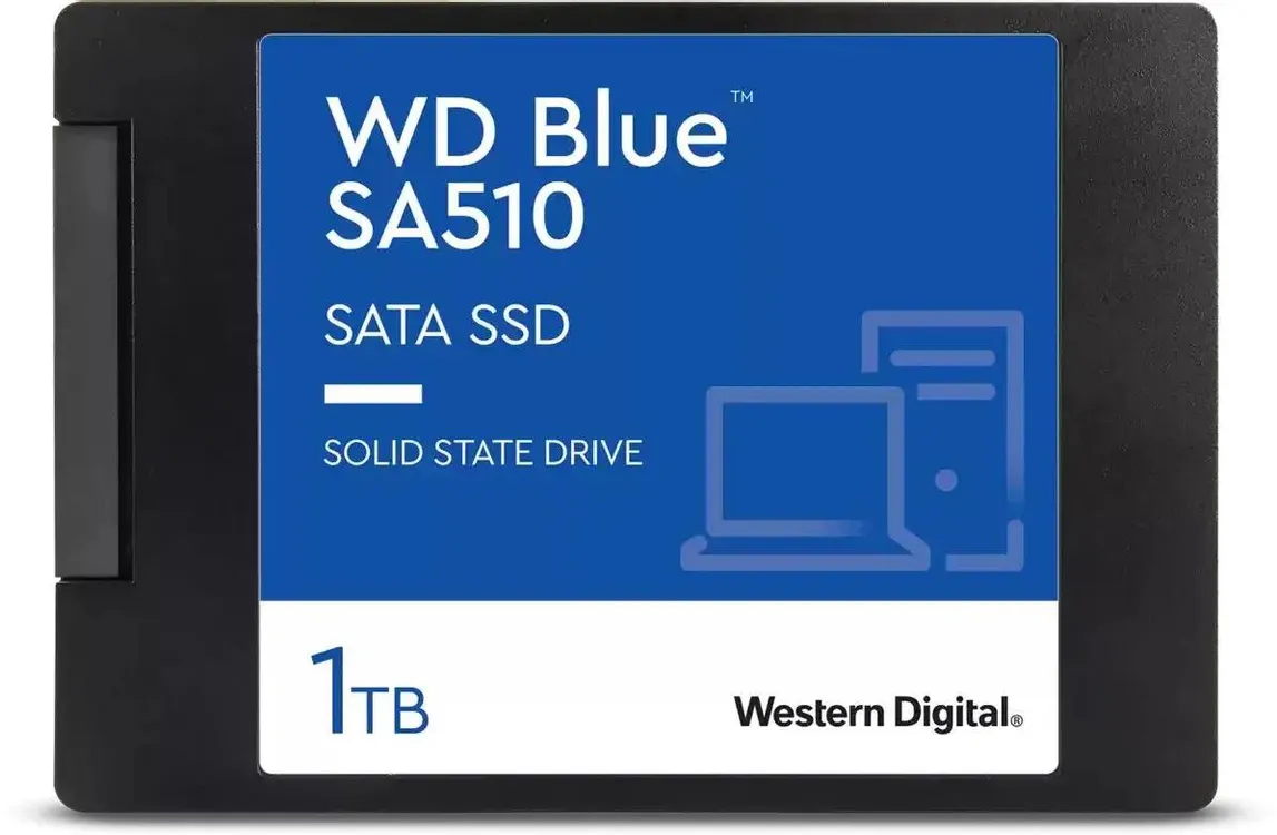 Western Digital WD Blue SA510 1TB 2.5 SATA фронтальная панель с логотипом и маркировкой WDS100T3B0A