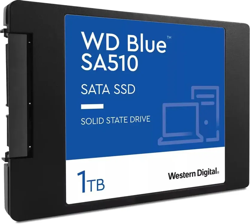 Western Digital WD Blue SA510 1TB вид сбоку — крепёжные отверстия и сборка корпуса накопителя