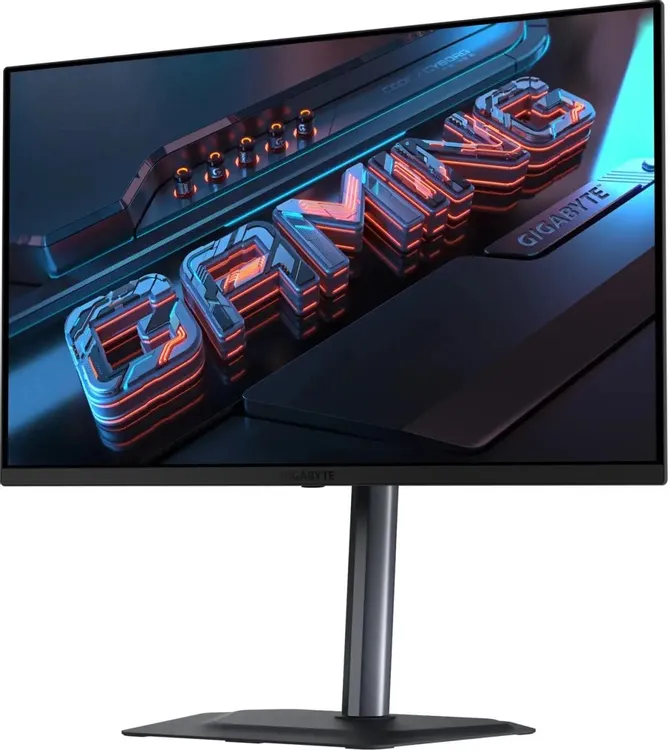 Gigabyte MO27U2 крупный план экрана QD-OLED демонстрация цветопередачи и контрастности