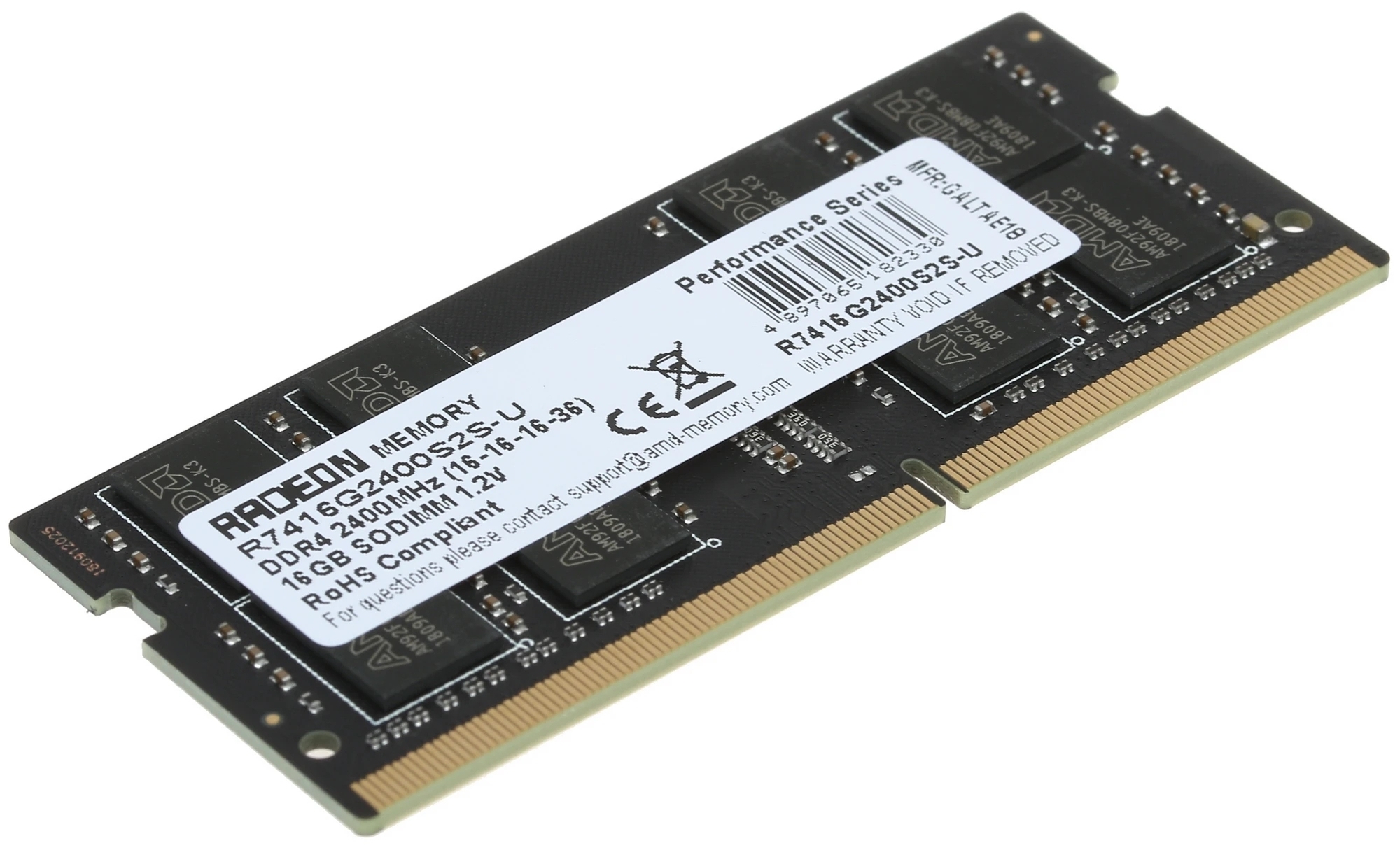 AMD Performance R7416G2400S2S-U DDR5 SODIMM 16 ГБ — модуль с этикеткой и золотыми контактами