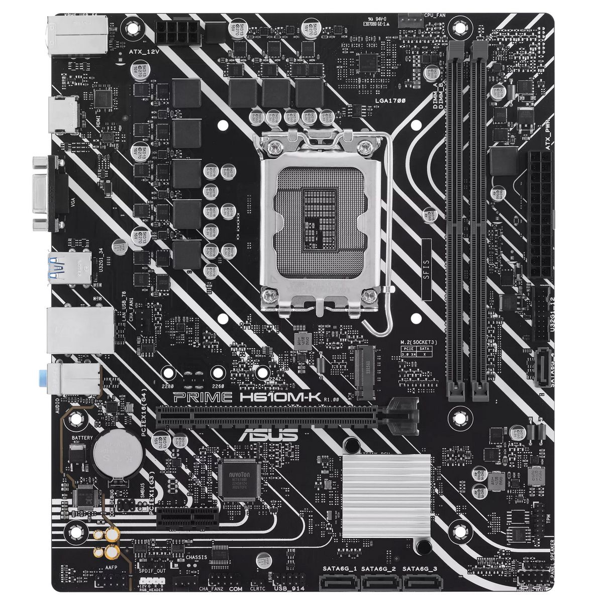 ASUS Prime H610M-K материнская плата mATX вид сверху сокет LGA 1700 слоты DDR5