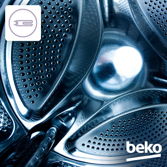 Beko WSRE7612XAWI барабан из нержавеющей стали с перфорацией и центральным соплом