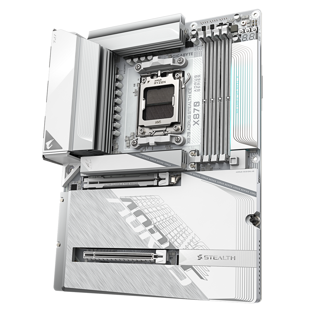 Gigabyte X870 Aorus Stealth Ice слоты M.2 PCIe 5.0 и зона VRM крупный план