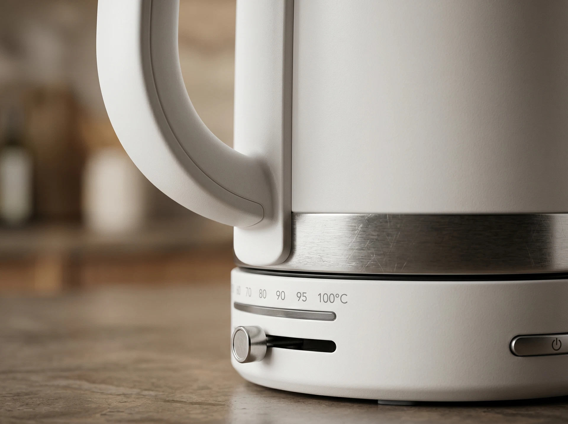 KitchenAid 5KEK1701EPL белый — вид в кухонном интерьере, белый корпус с чёрной ручкой