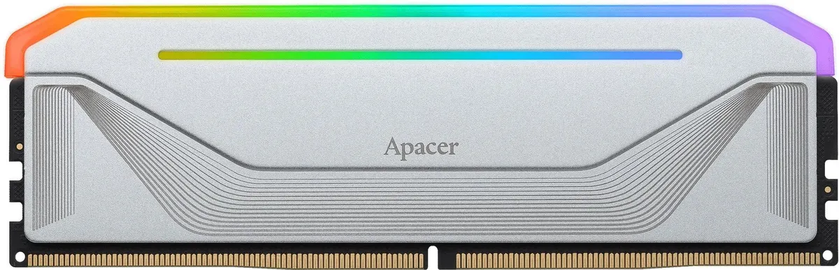 Apacer AH5U64G56C522NWAA-2 один модуль DDR5 32 ГБ серебристый радиатор RGB вид спереди