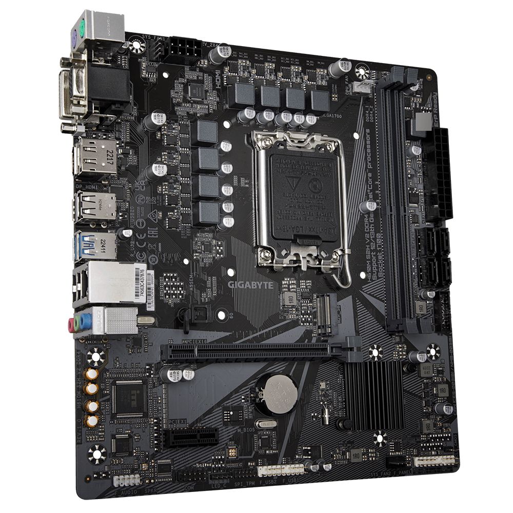 Gigabyte H610M S2H V2 DDR4 задняя панель — HDMI, DisplayPort, DVI-D, VGA, USB 3.2, RJ-45, аудио