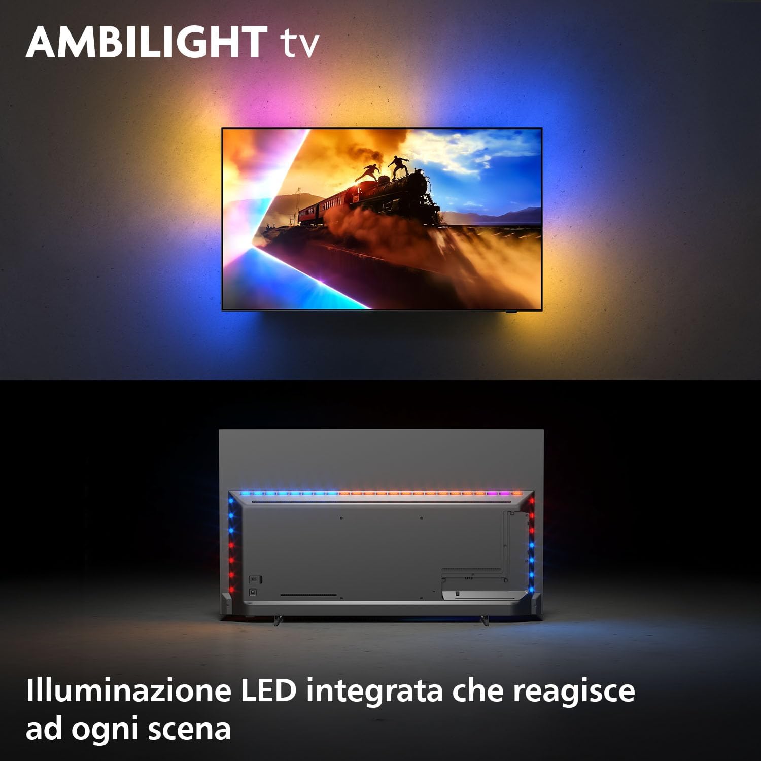 Philips 77OLED770 технология Ambilight — многоцветная LED-подсветка вокруг экрана реагирует на контент